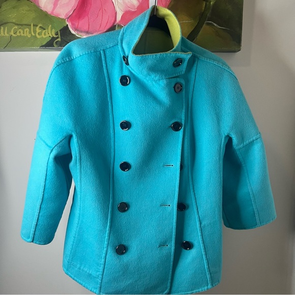 PerSe by Carlisle Wool Green & Blue Reversible Pea Coat Size 6 NWT - Picture 9 of 16
